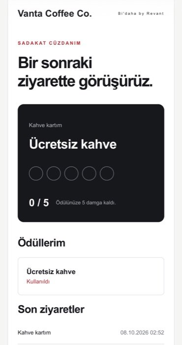 Müşteri sadakat cüzdanı: damga kartı, ödüller ve son ziyaretler