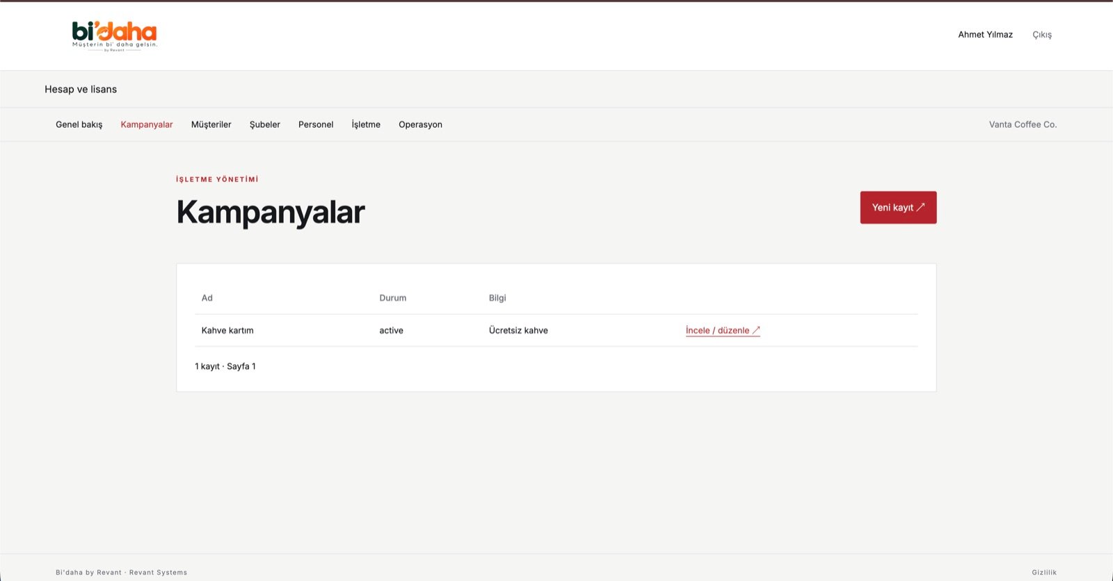 Bİ’DAHA kampanya listesi ve kampanya düzenleme bağlantıları